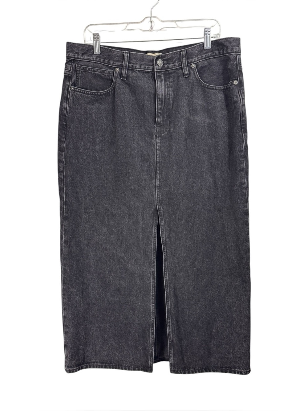 Madewell Denim Mid-Rise Maxi Skirt Size 30 Washed Black High Middle Slit